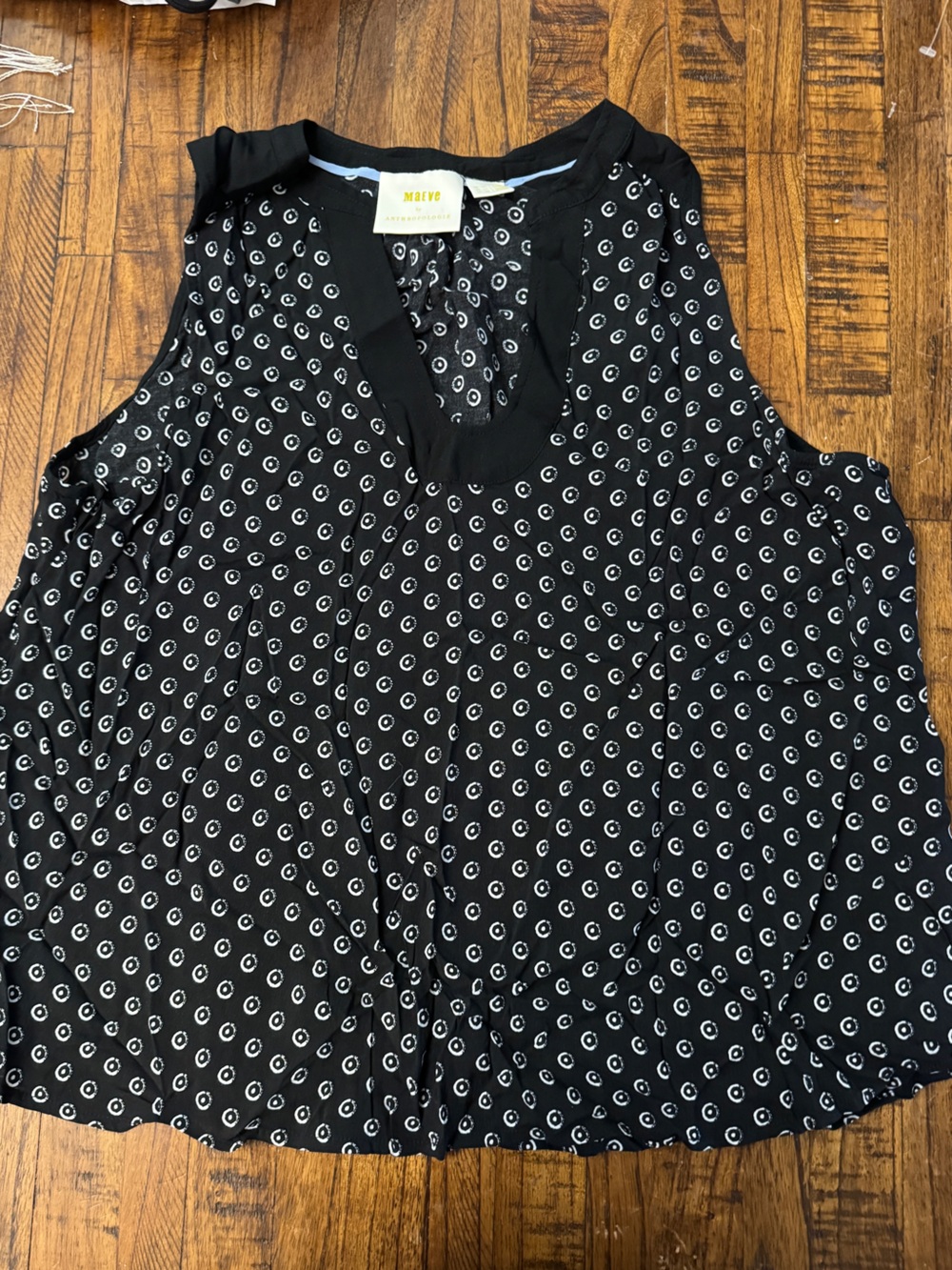 Maeve by Anthropologie Black Polka Dot V-Neck Blouse size 14
